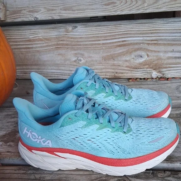 Hoka Clifton 7 Women's Teal and Coral Athletic Shoes - Picture 8 of 15